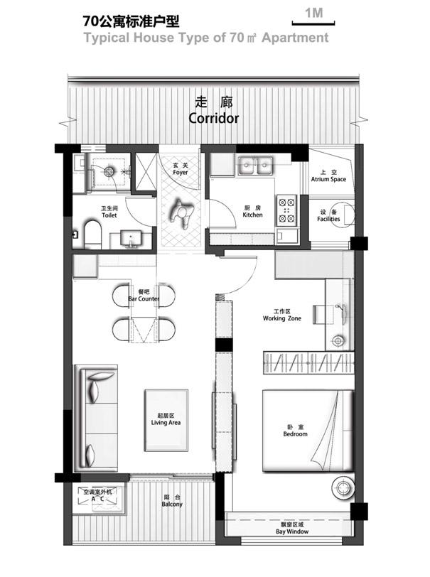 70平方公寓户型图图片